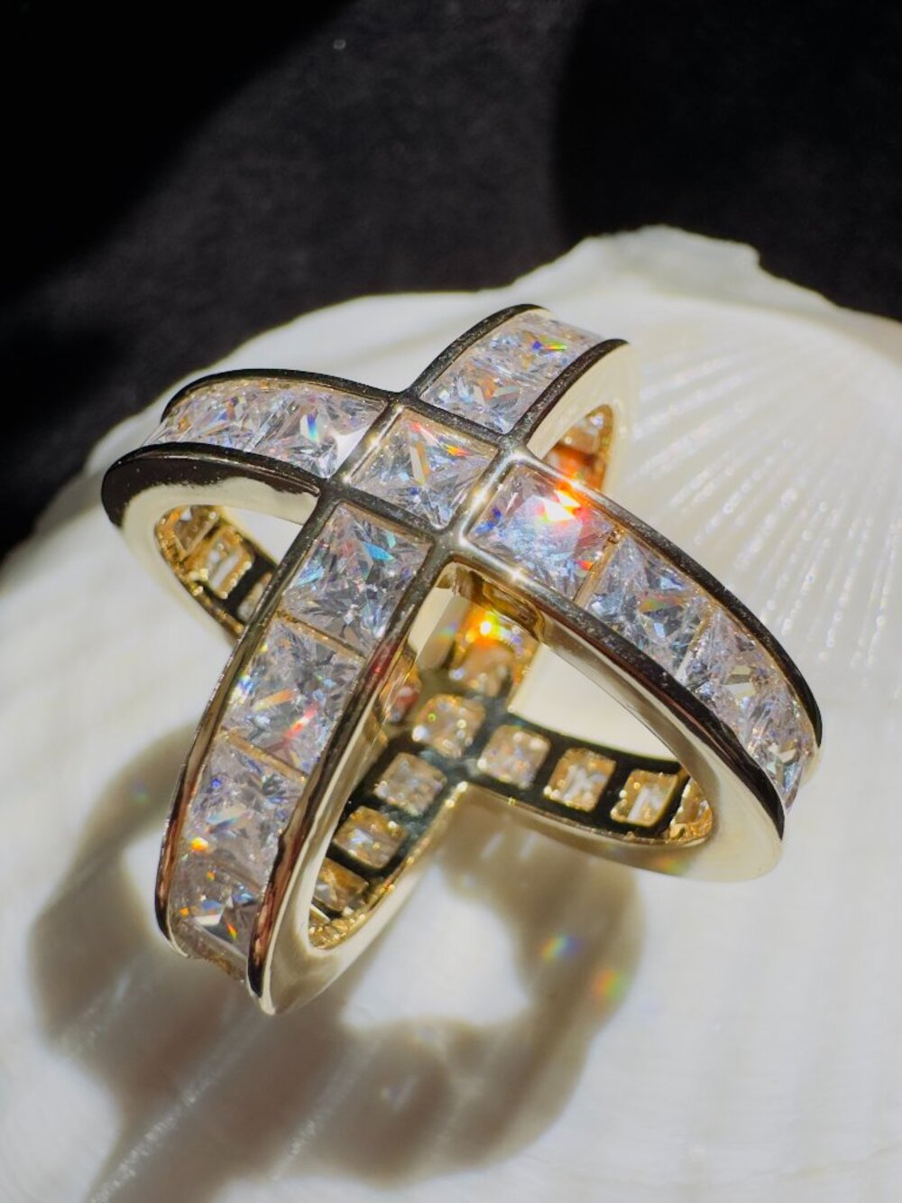Crisscross CZ Scarf Ring Gold Plated 2-in-1